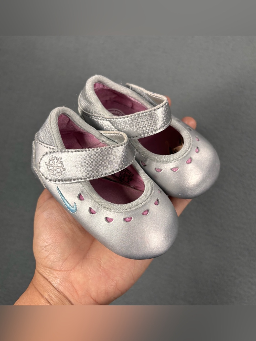 Nike Mary Jane Silver Blue Baby Infant Shoes Size 3C